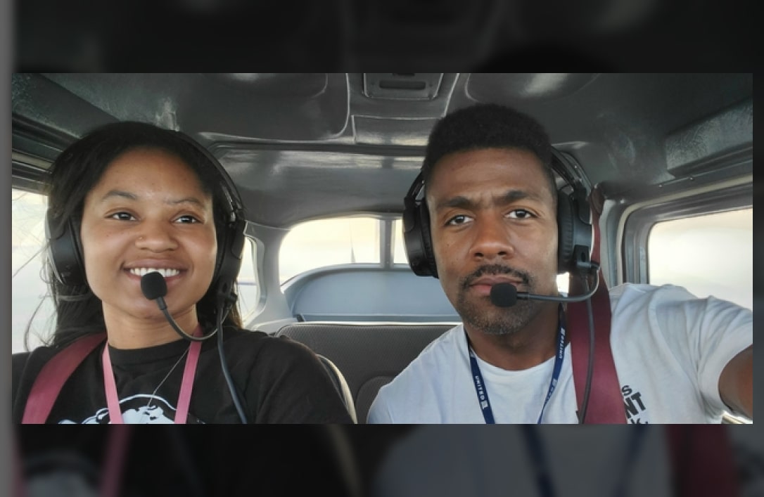 Flight Instructor and current airline pilot Corey practicing commerical flight maneuvers with pilot Tahchiona.